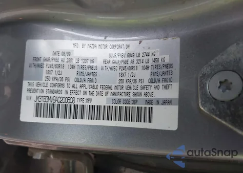 2010 Mazda Cx-9 from USA, damaged, VIN JM3TB3MV9A0200608